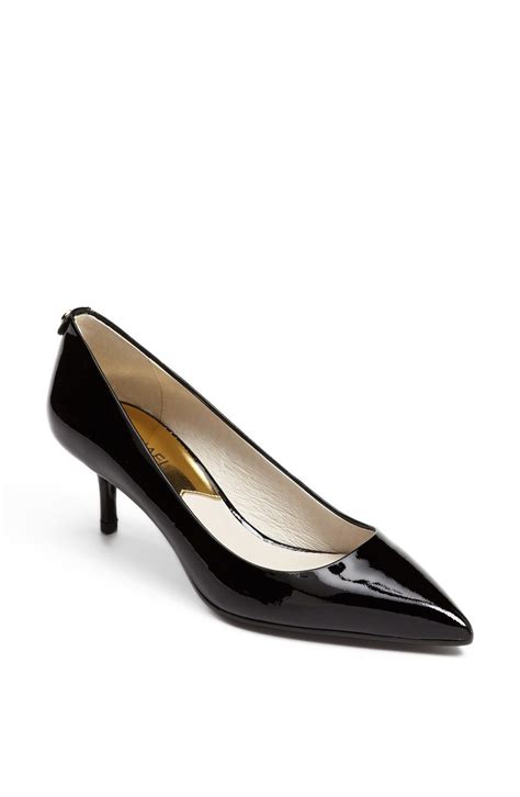 michael kors black kitten heels gold heel emblem|Michael Kors peep toe heels.